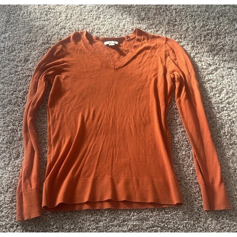 Ann Taylor Loft Womens V-Neck Sweater Size Small Orange Blended Fabric